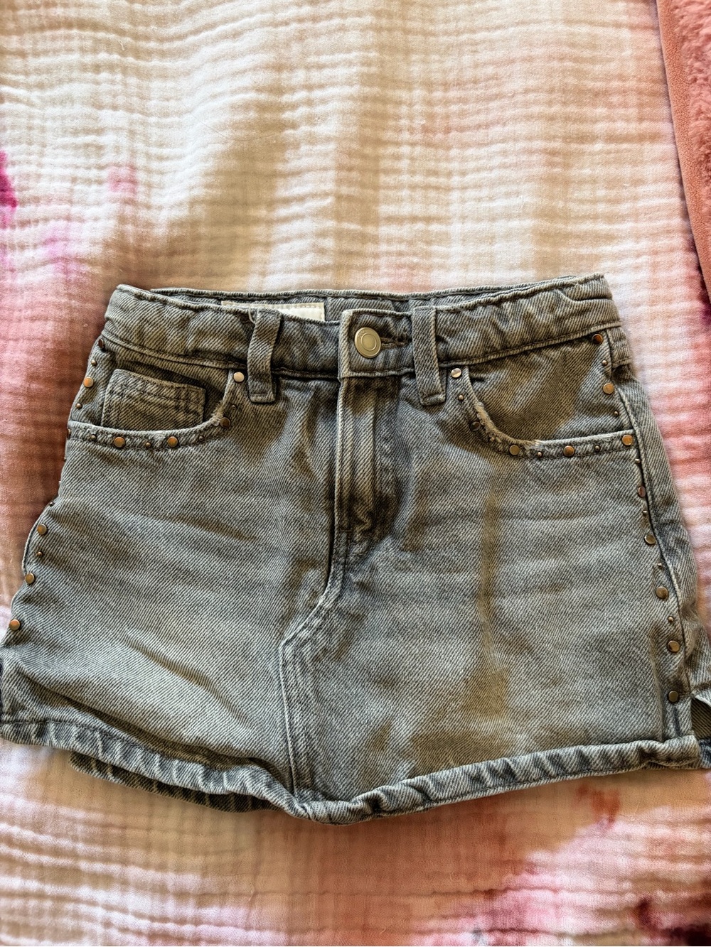 Zara Girls Gray Denim Skort with Stud Trim Skirt Shorts 8/9